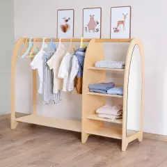 Montessori Doğal Ahşap Aynalı Çocuk Dolabı