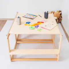 Montessori İkizler İçin Doğal Ahşap Öğrenme Kulesi