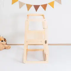 Montessori İkizler İçin Doğal Ahşap Öğrenme Kulesi