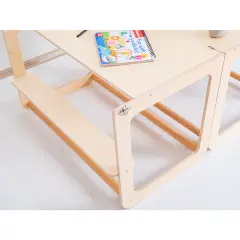 Montessori İkizler İçin Doğal Ahşap Öğrenme Kulesi