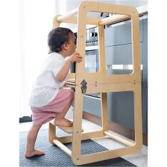 Montessori Masaya Dönüşebilen Doğal Ahşap Öğrenme Kulesi